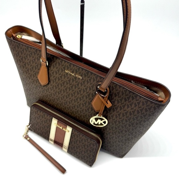 Michael Kors Sheila Large Logo Tote Bag & Matching Continental Wallet Brown - Picture 9 of 12